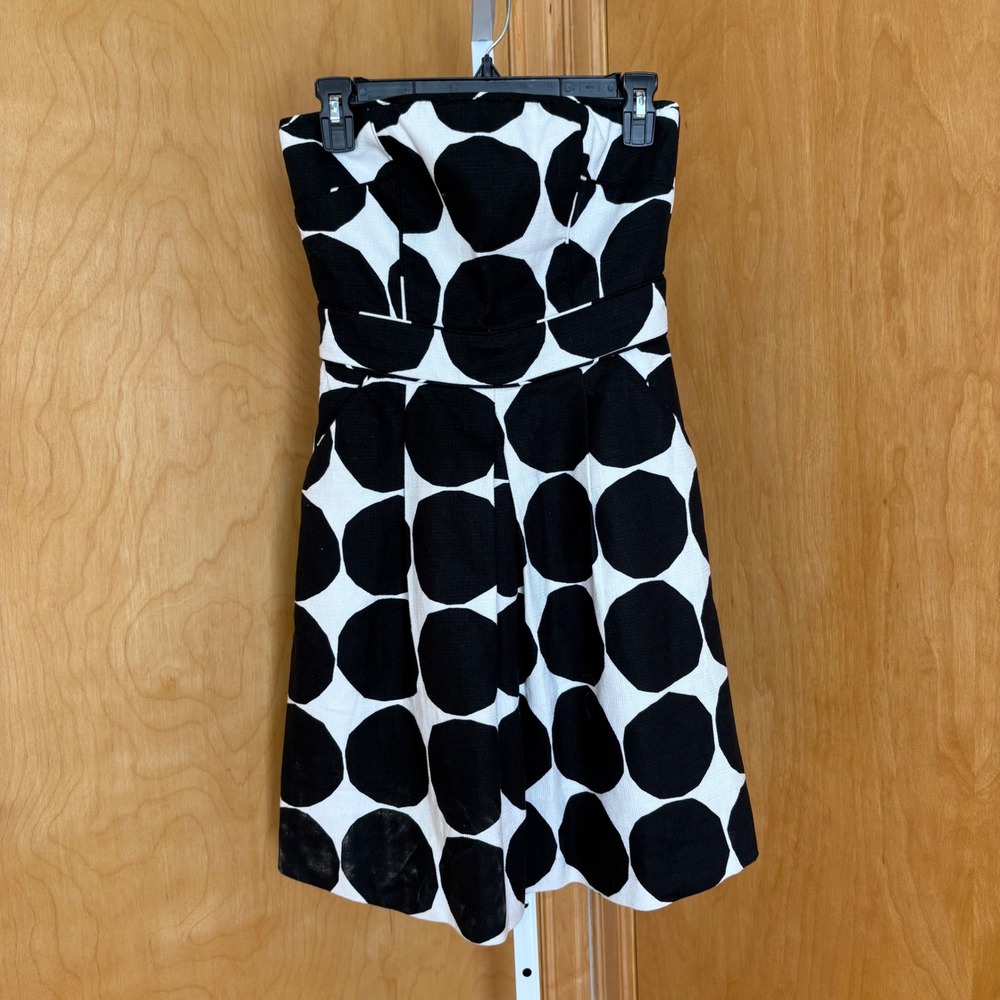 Banana Republic‎ Marimekko Black White Polka Dot Strapless Dress Size 2